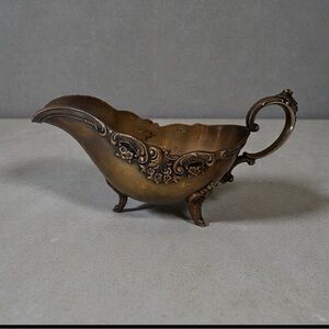 Vintage Silver Footed Gravy Boat Beautiful Patina Decor Cottagecore